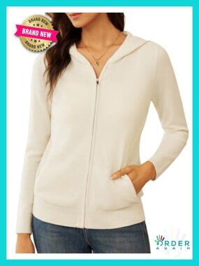 100% Merino Wool Cardigan Zip Up Hoodie Sweater